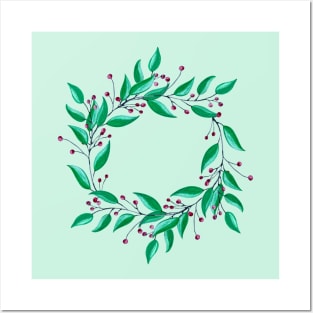 Watercolor Holly Wreath Posters and Art